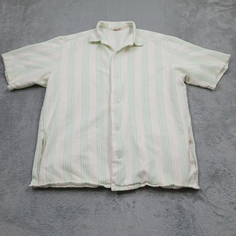 Towncraft Shirt Mens Large Green Striped Made In Japan Pockets Cabana Button Up